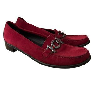 Stuart‎ Weitzman Shoes Size 8.5N Women's Habit Loafers Horsebit Suede Maroon